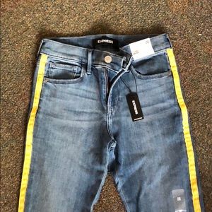 Express Denim Mid Rise Legging with Yellow Stripe
